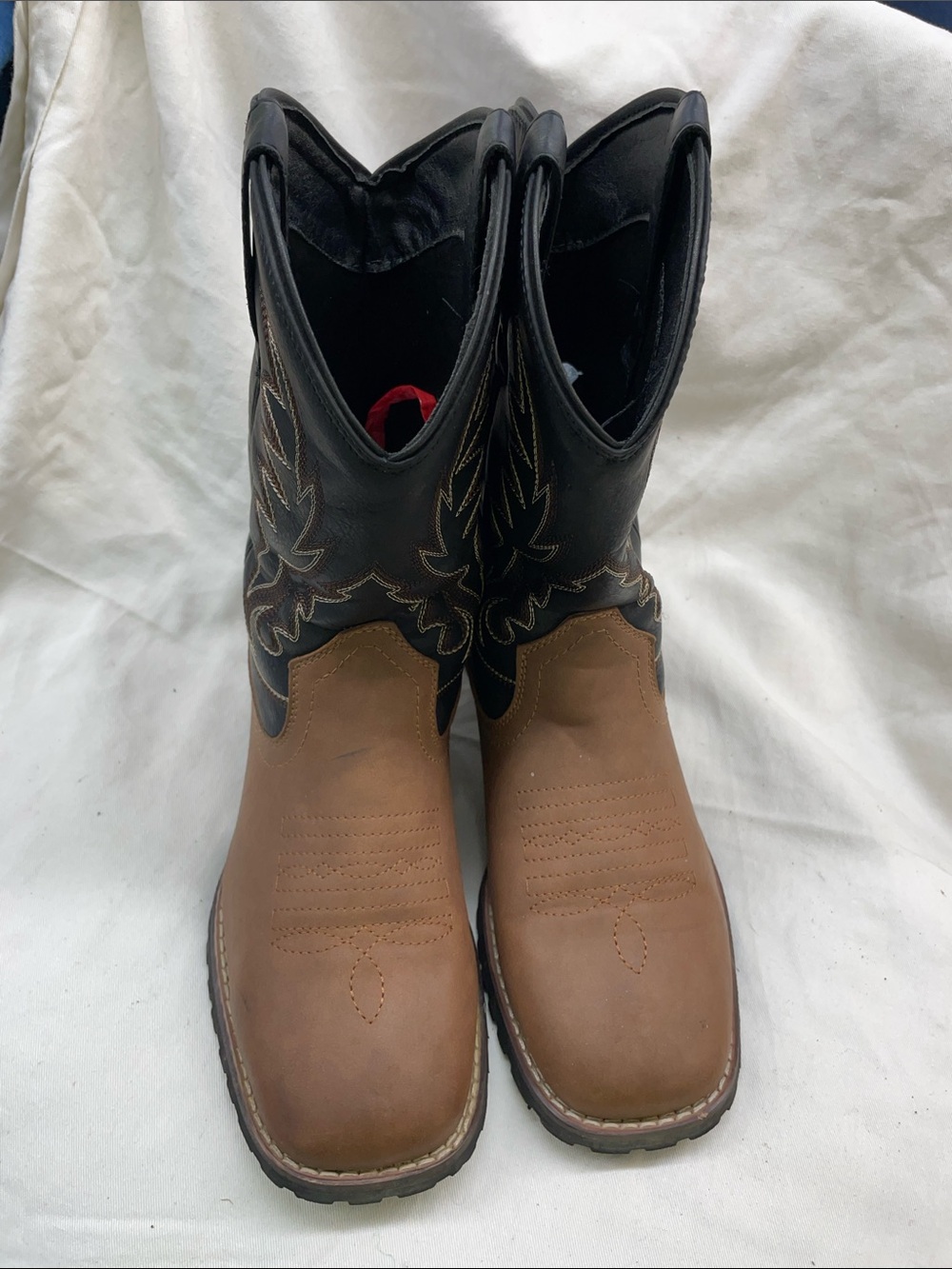 Men/boys Two-Tone faux leather Black & Brown Western Work Boots sz 5